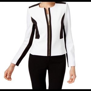 White/Tan Textured Suit Jacket by Calvin Klein